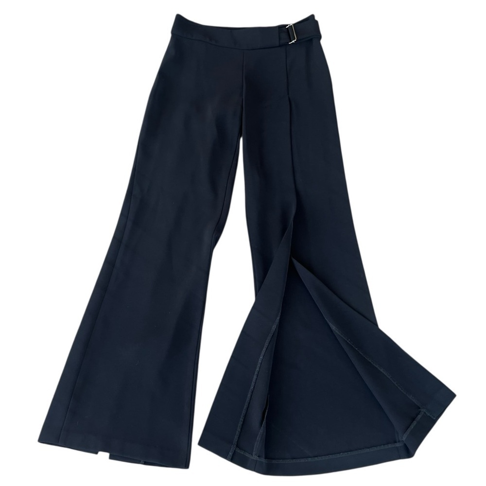 Y2K BEBE Black Split Leg Low Rise Club Pants Belted Flowy Whimsigoth Sz 6 USA - Picture 5 of 16